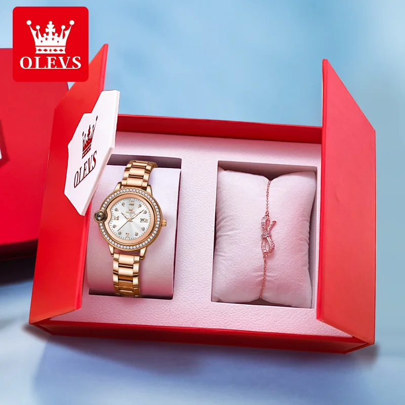 OLEVS 5588 Elegant Women's Watch Top Luxury Brand Romantic Love Diamond Projection Waterproof dial Fashion Women's Quartz Watch