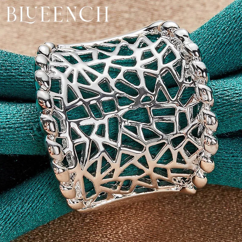 Blueench 925 Sterling Silver Wide Face Hollowed-Out Ring Is Suitable For Women'S Wedding Party Fashion Jewelry