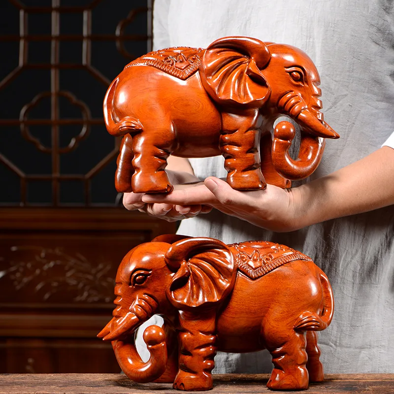 

Rosewood Wood Carving Elephant Ornaments a Pair of Wood Elephant Home Living Room TV Cabinet Decoration Crafts Opening and House