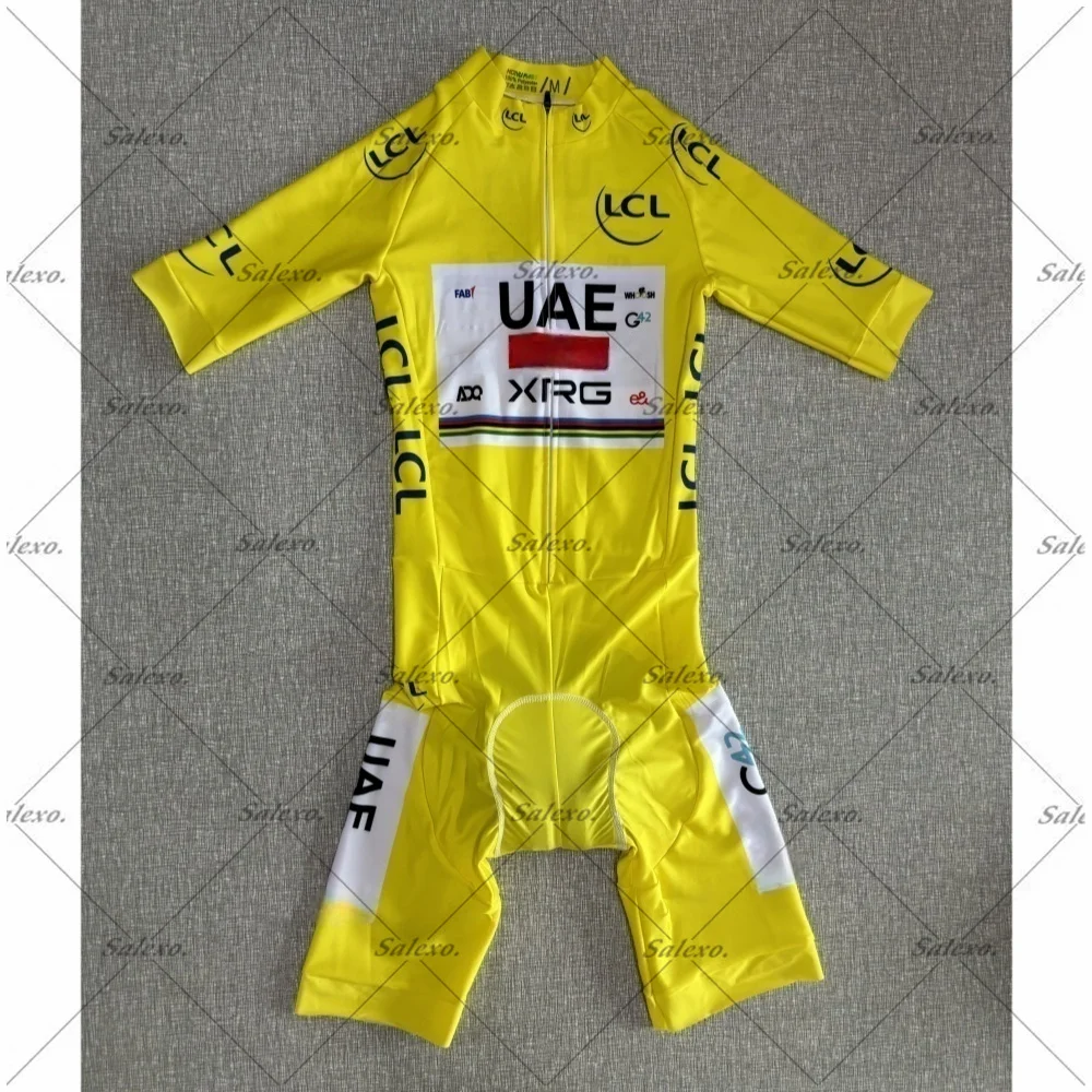 

LASER CUT 2025 Yellow UAE TEAM Cycling Skinsuit Triathlon Short Sleeved Jumpsuit Bodysuit Bike Clothing Maillot Ropa Ciclismo