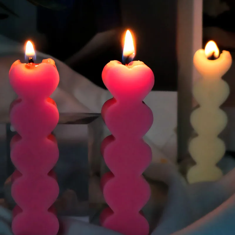 Long 5 In 1 Heart Shaped Candle Silicone Mold 3D Atmosphere Candle Plaster Ornaments Mold For Resin Making Craft
