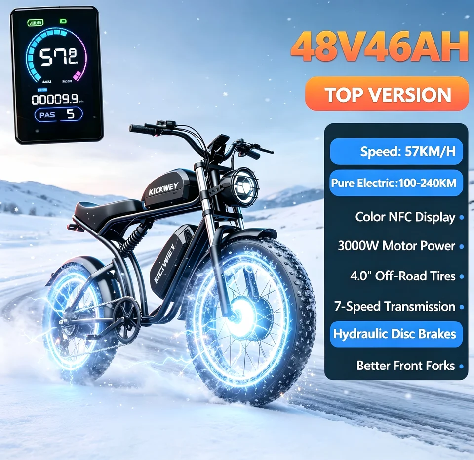 KICKWEY K7 3000W Dual Motor Electric Bike, 48V 23AH Long Range Full-Suspension Off-Road E-Bike, 7-Speed 20x4.0 Fat Tire All-Terrain Electric Bicycle for Mountain, Sand, Snow & Road image 3