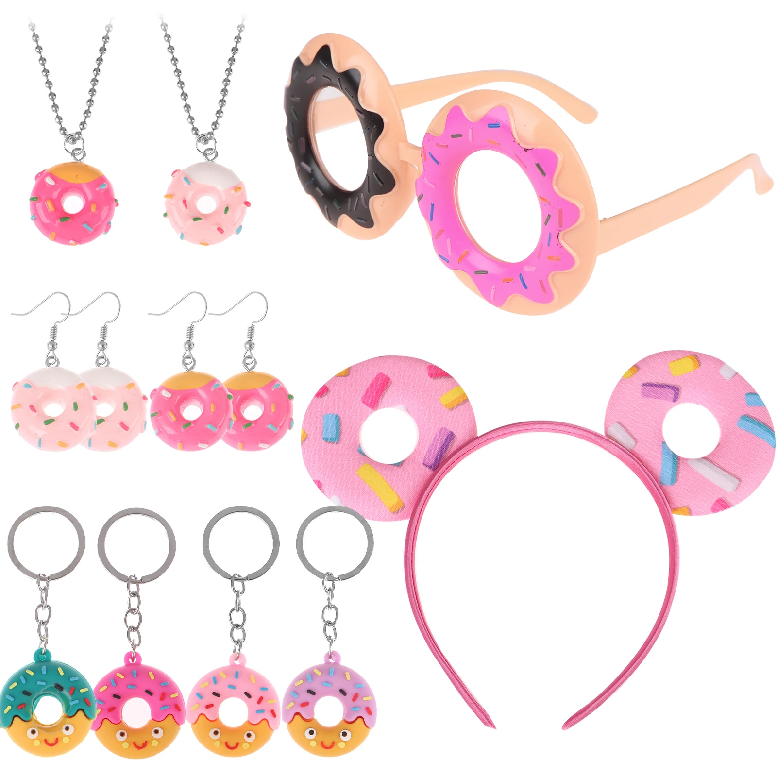 Donut Dress Up Supplies : Cute Donuts Glasses,Funny Hair Hoop,Necklace,Keychain,Earring Gifts for Kids Photo Props