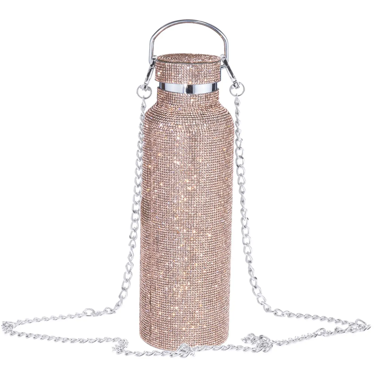 Creative Bottle with Chain 500ml/17oz Refillable Insulated Bottle Portable Sparkling Vacuum for Camping Drinking Kettle
