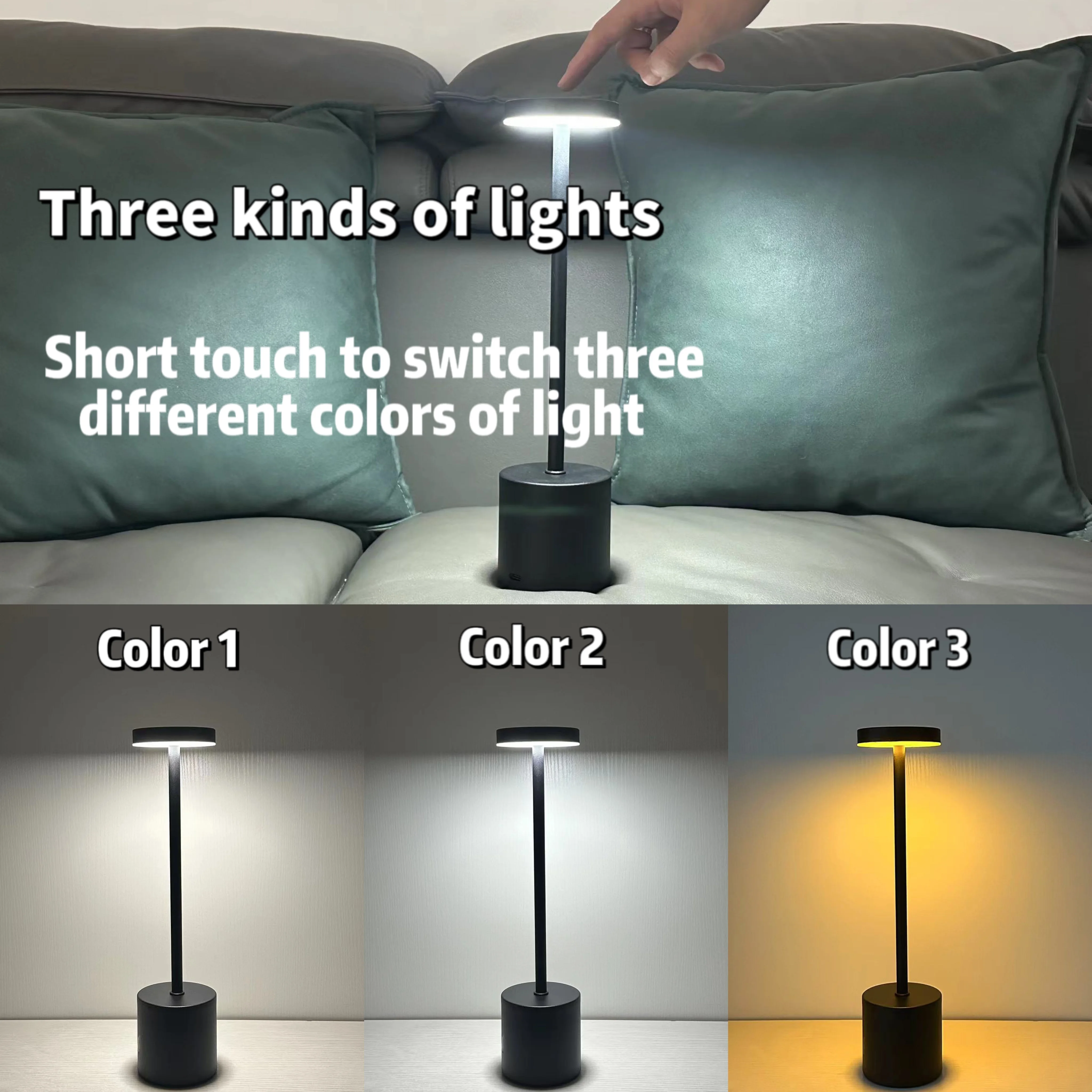 

Touch Control LED Desk Lamp, Rechargeable Wireless Portable Desk Lamp With A Type C Charging Cable, 3 Colors Any Switch