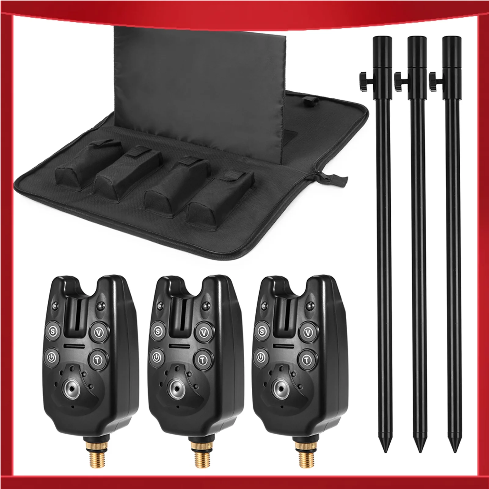 

Fishing Bite Alarms Fishing Bankstick Set with Padded Fishing Tool Bag