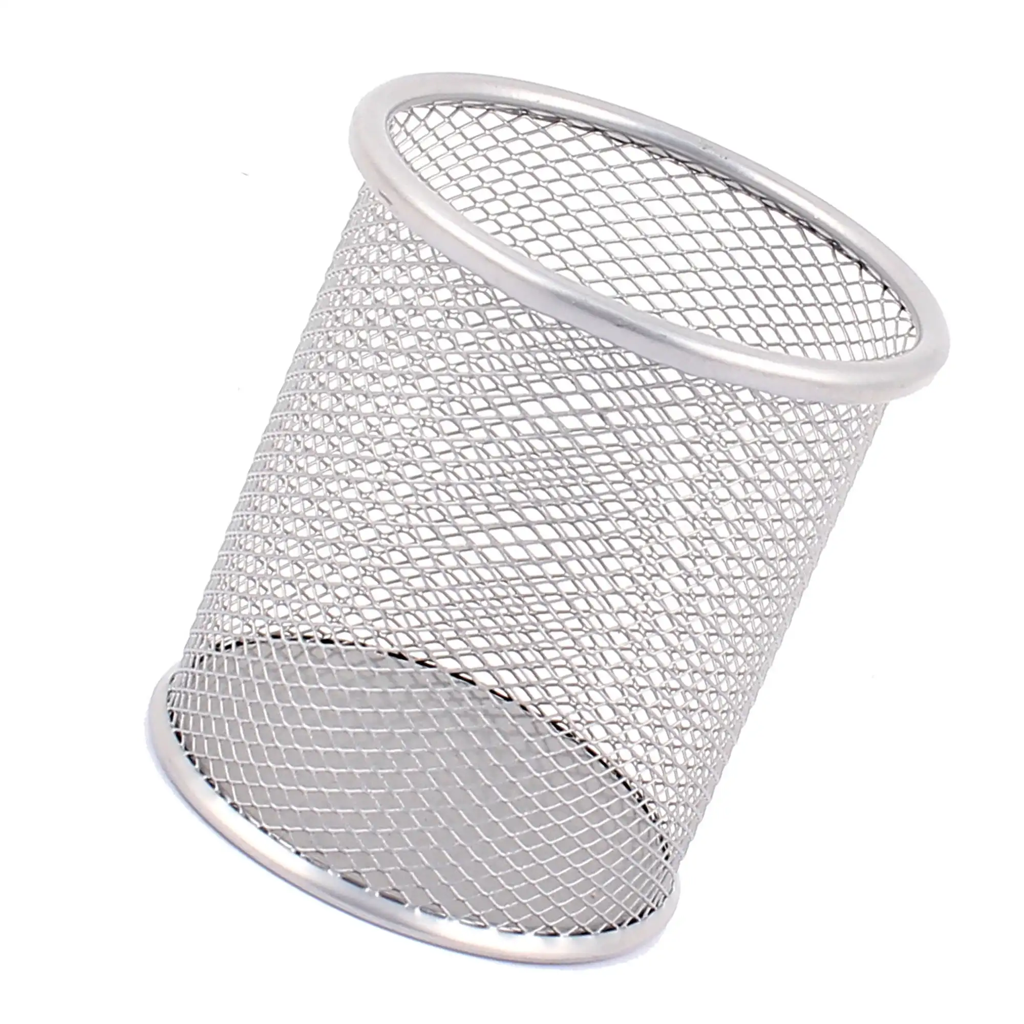 사무실 금속 실린더 모양 메쉬 펜 연필 홀더 보관 주최자 회색