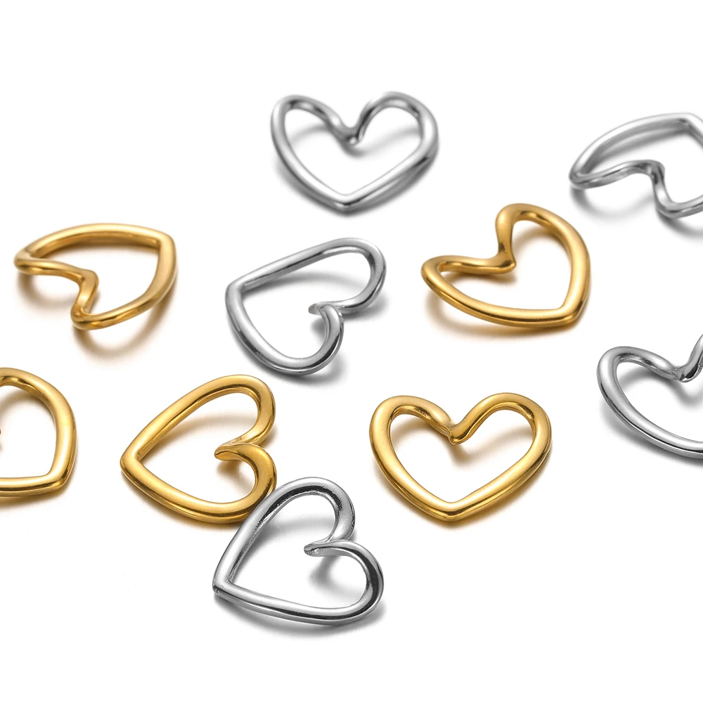 5pcs Gold Color Stainless Steel High Quality Love Heart Charms for Jewelry Making Findings DIY Necklace Earrings Accessories