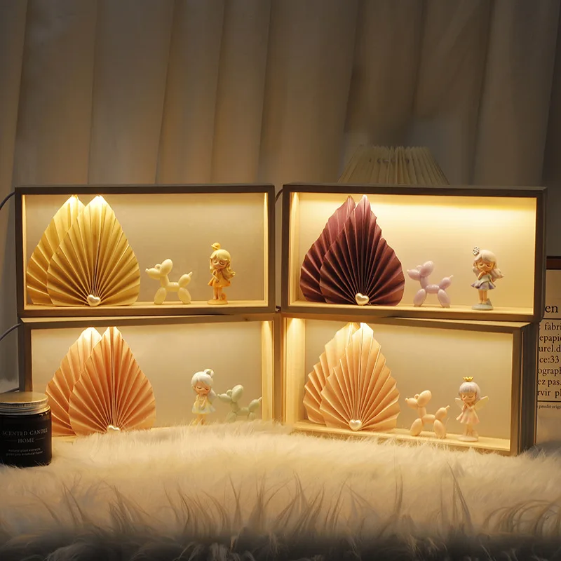 크리 에이 티브 밤 빛 단단한 나무 풍선 개 Led 램프 상자 홈 인테리어