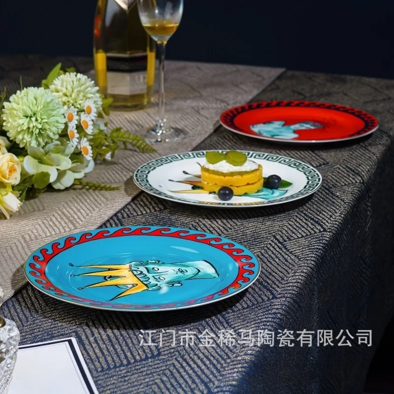 

Italian Vintage Porcelain Bone China Round Steak Plate and Dinner Plate Set for Elegant Classic Dining and Table Setting