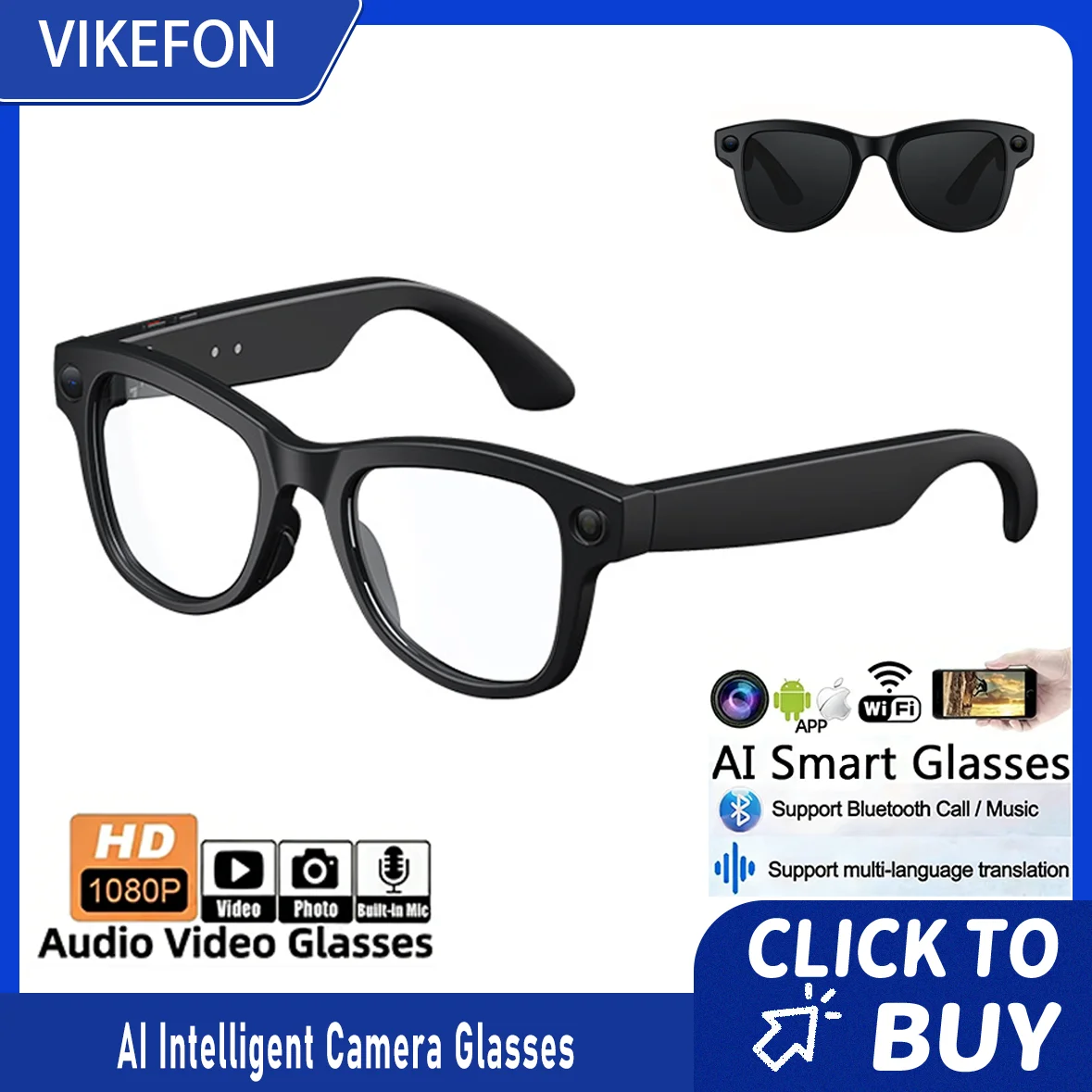 

Multifunctional AI Smart Glasses Real-time Translation Dual Camera Bluetooth Call Sunglasses Shoot Audio Video Music Player