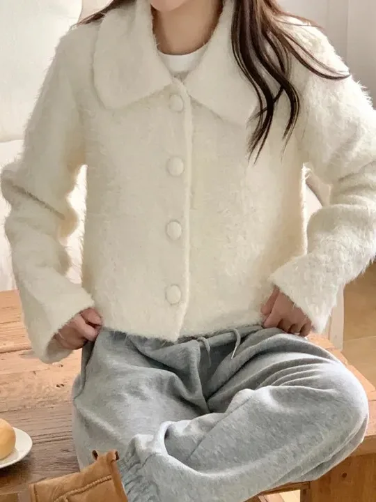 

Faionable Winter ort Jaet Женский мягкий Agel с откидным воротником на одной пуговице, милый прямой длинный све