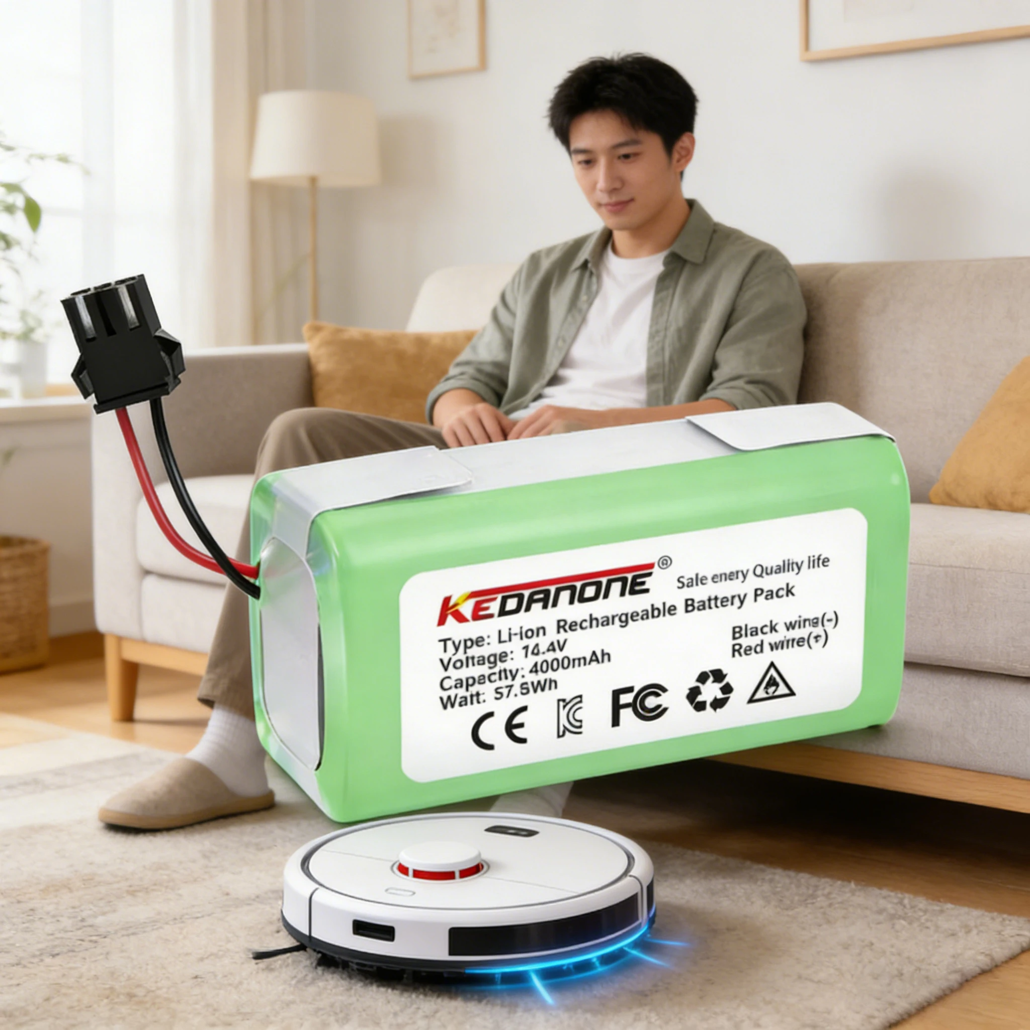 Batteria agli ioni di litio da 14,4 V e 4,0 Ah per Cecotec Conga Excellence 950, 990, 1090, Ecovacs Deebot DN621, 601/605, Eufy RoboVac 35C, Panda i7 V.