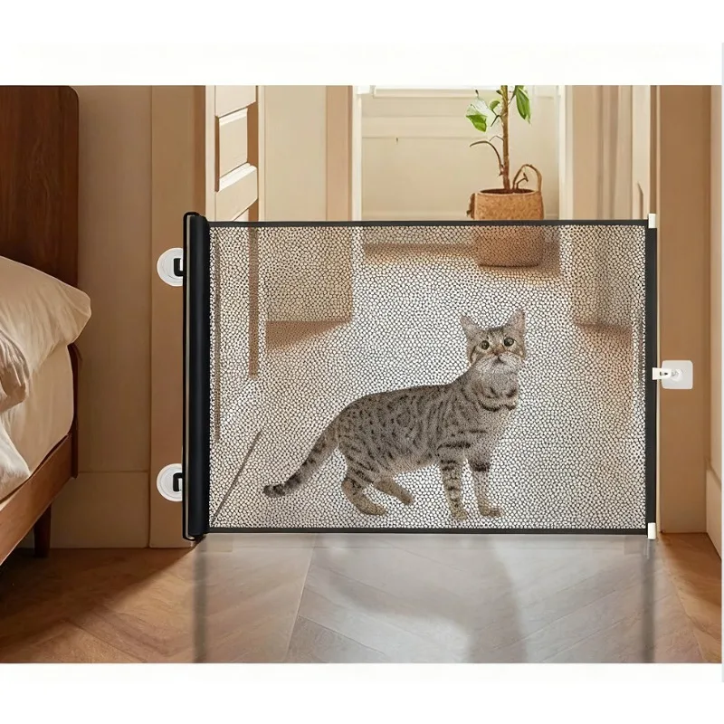 

Indoor Solid Plastic Pet Gate Safety Net Fence for Dog & Cat Training Staircase & Hallway Isolation Easy Closure