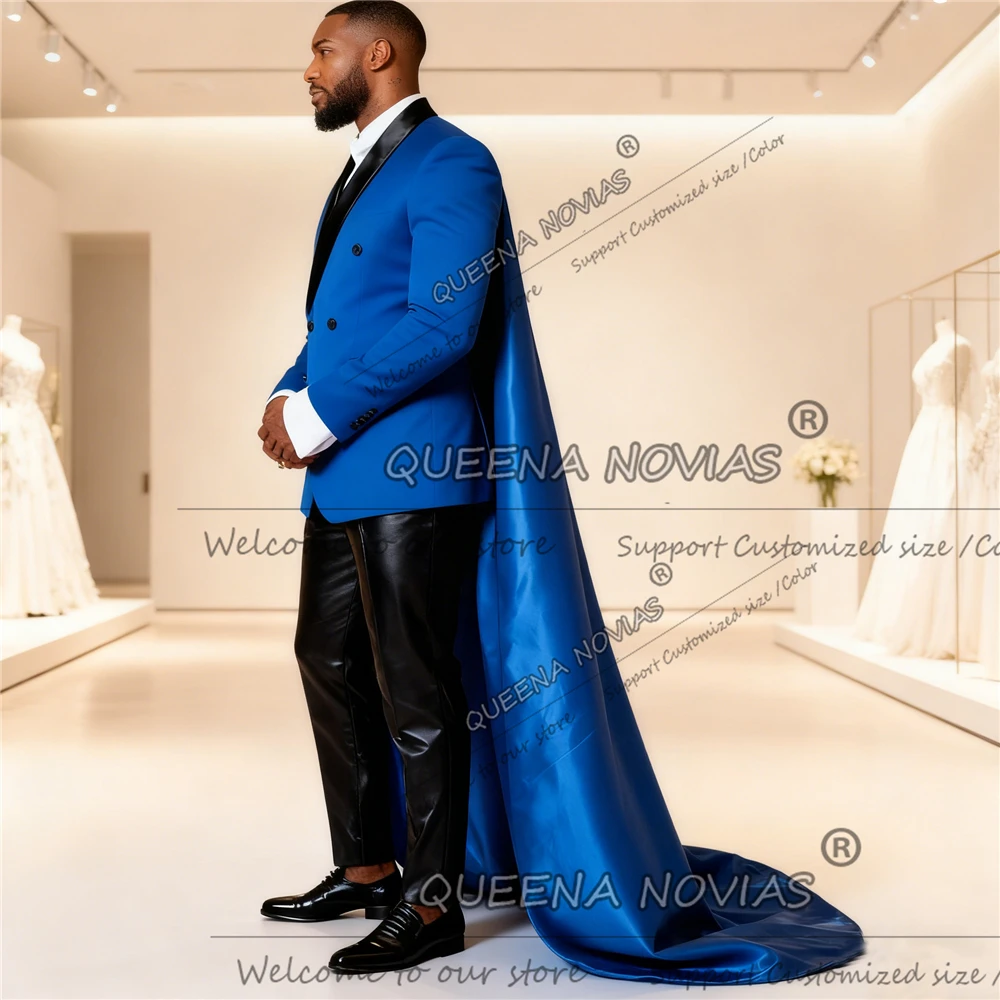 Smoking da sposo con risvolto in raso scintillante con mantello Giacca doppiopetto personalizzata Pantaloni da uomo Slim Trajes Para Hombre