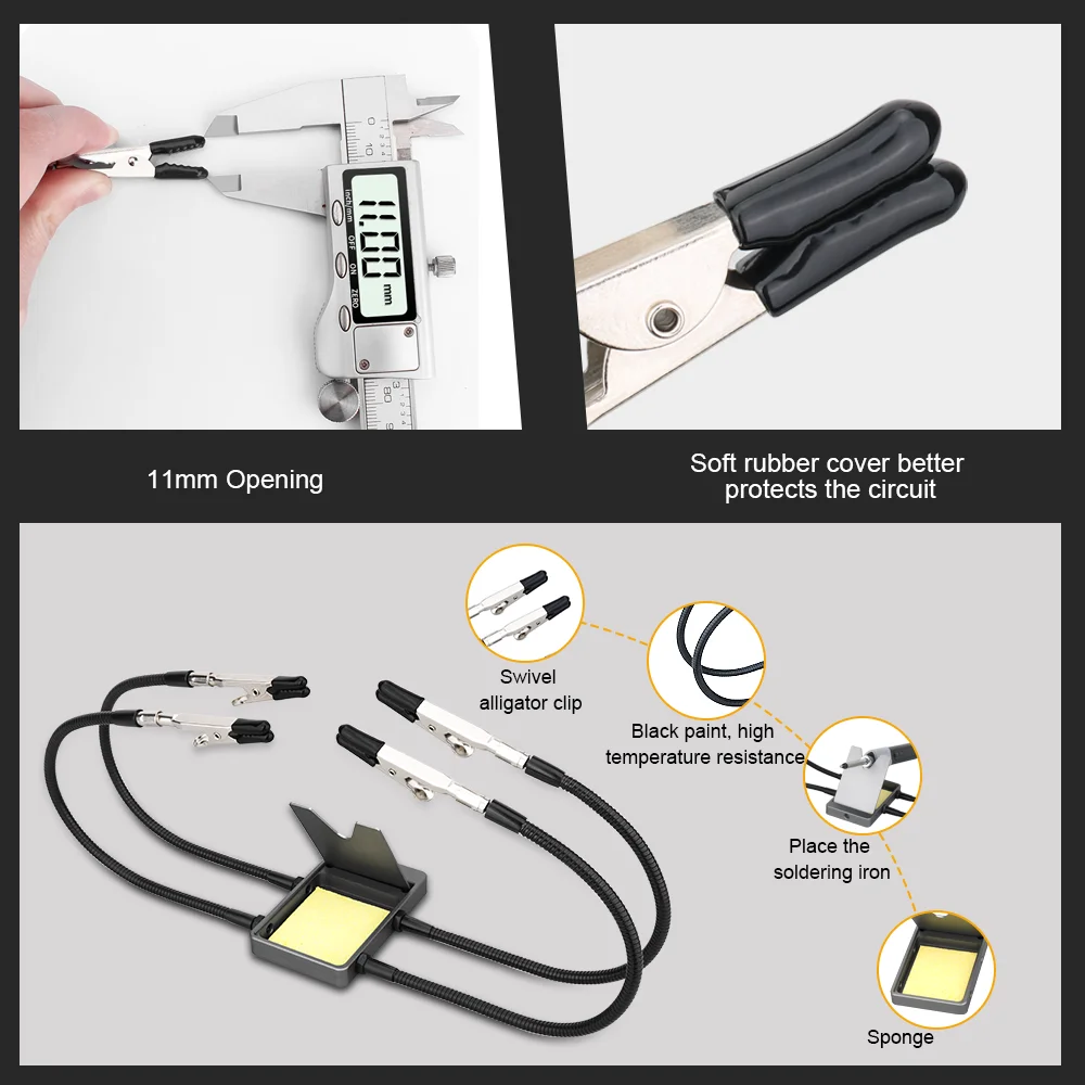 GVDA Supporto per saldatore con 4 bracci flessibili Cuscinetti in spugna per pulizia Strumento di riparazione per saldatura PCB Staffa per saldatore