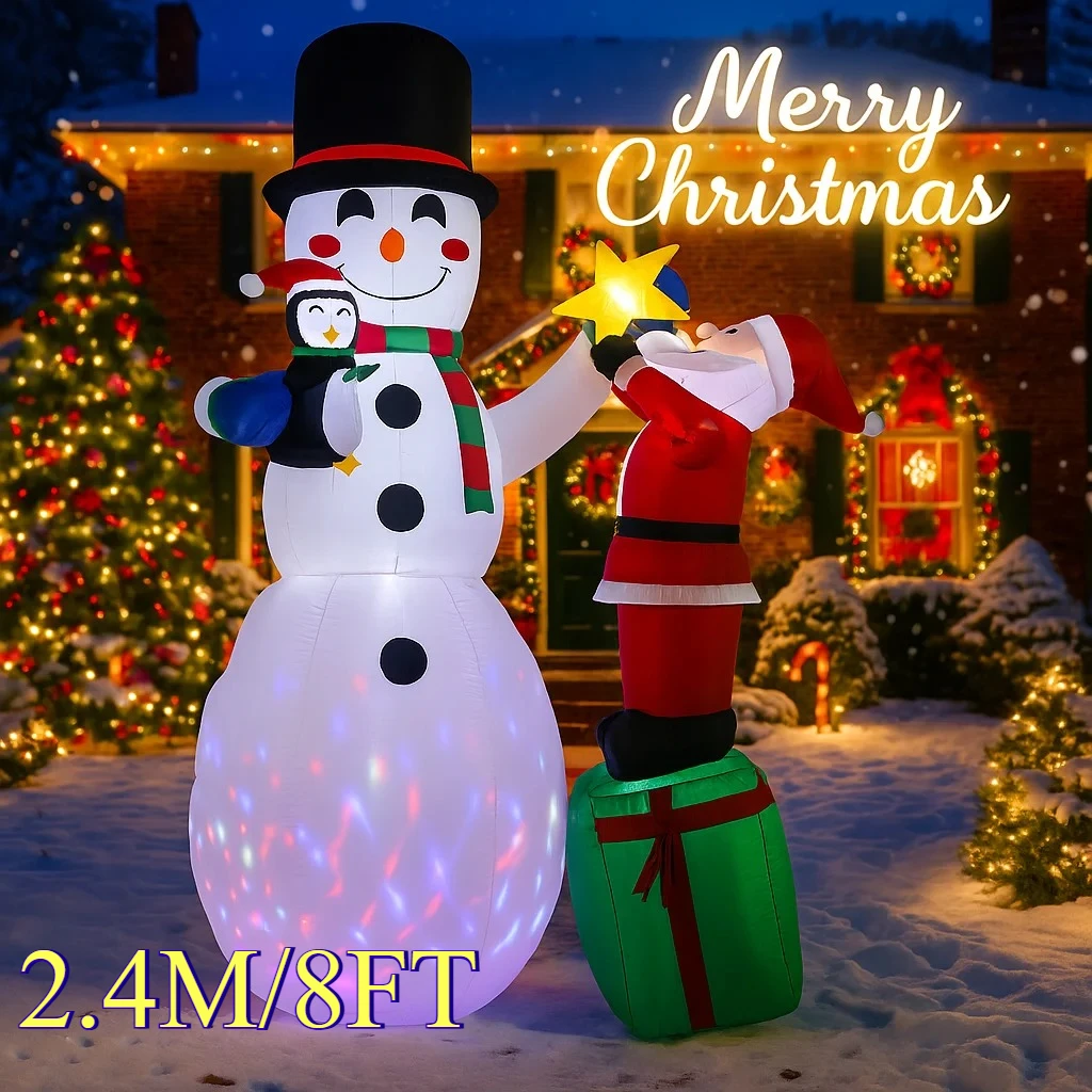

2,4 м/8 футов Снеговик Санта-Клаус Пингвин Рождественские украшения Домашняя надувная игрушка со светодиодной подсветкой Рождественские украшения для двора Декор