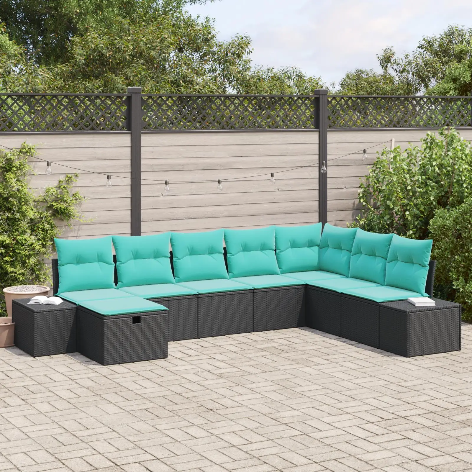 

Stylish 8 Piece Garden Sofa Set with Cushions Black Poly Rattan Outdoor Furniture