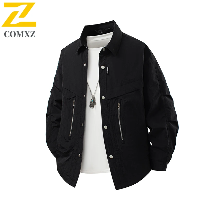 COMXZ Men Windproof Jacket Loose Outdoor Hiking Camping Waterproof Breathable Climbing Coat Lightweight Trekking Windbreaker