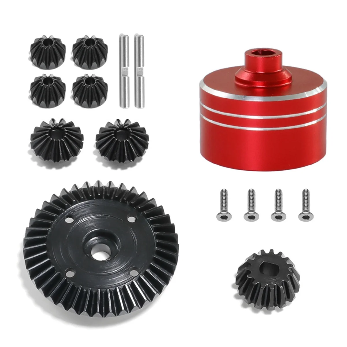 For TAMIYA XV02 TT02 TT02B 1/10 RC Car Upgrade Parts Differential Teeth Shell +Ring Gear & Bevel Gear Kit Red