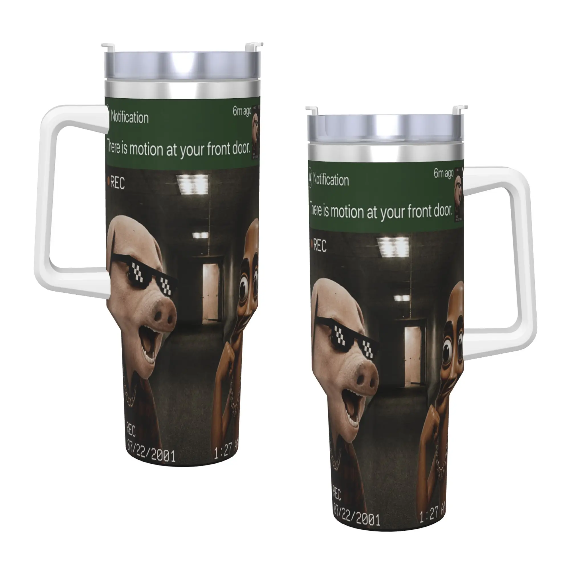 Tung Tung Sahur John Pork Motion at Your Front Door Meme Stainless Steel Tumbler Mugs Cup Coffee Mug Heat Milk Tea Water Bottle