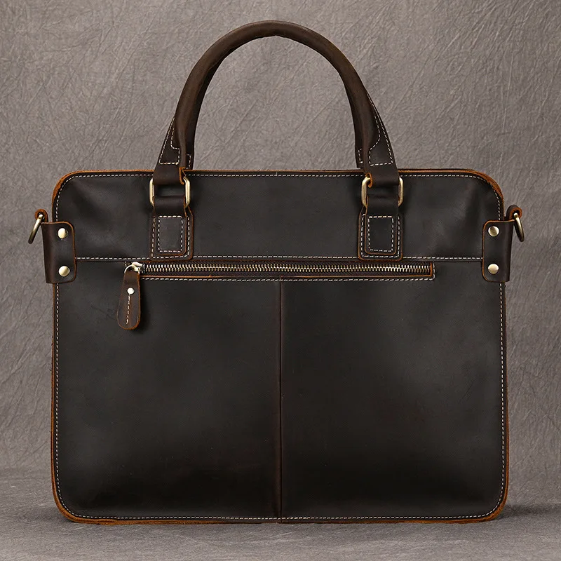 

New retro crazy horse leather briefcase, simple men's commuting luxury handbag, shoulder bag, crossbody computer bag