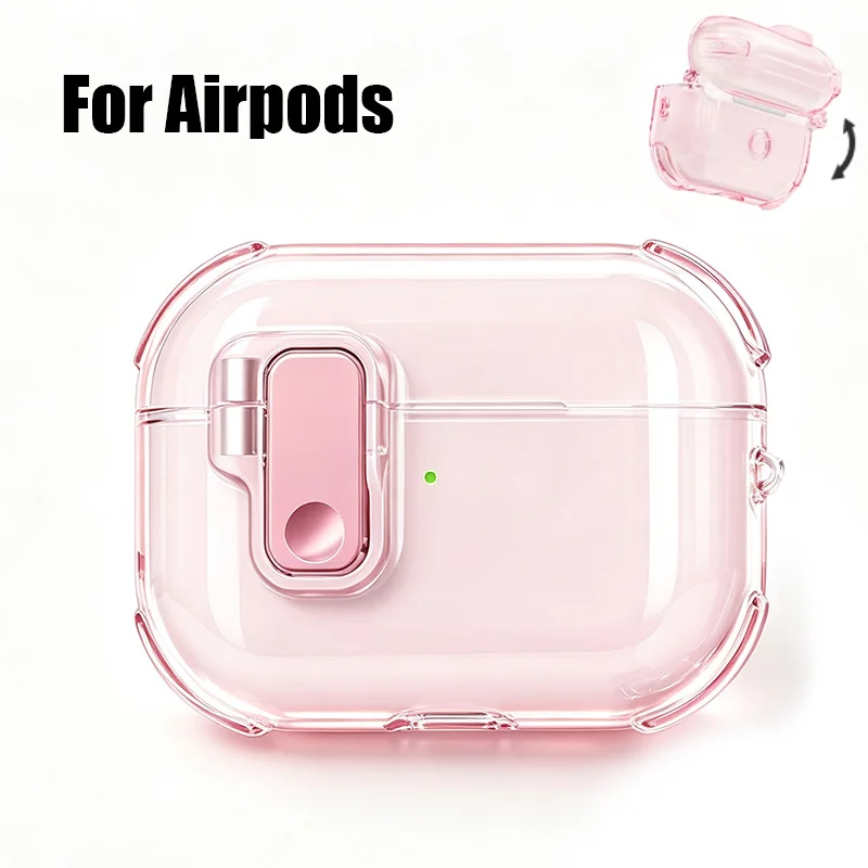 Secure Lock Earphone Cases For Airpods Pro 2 Airpods 4 3 2 1 TPU Transparent Headphone Case Full Protect Shell Covers With Hook