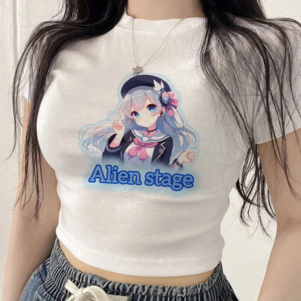 Alien Stage cropped top girl graphic summer grunge party funny t-shirt summer meme clearance sales vintage grunge