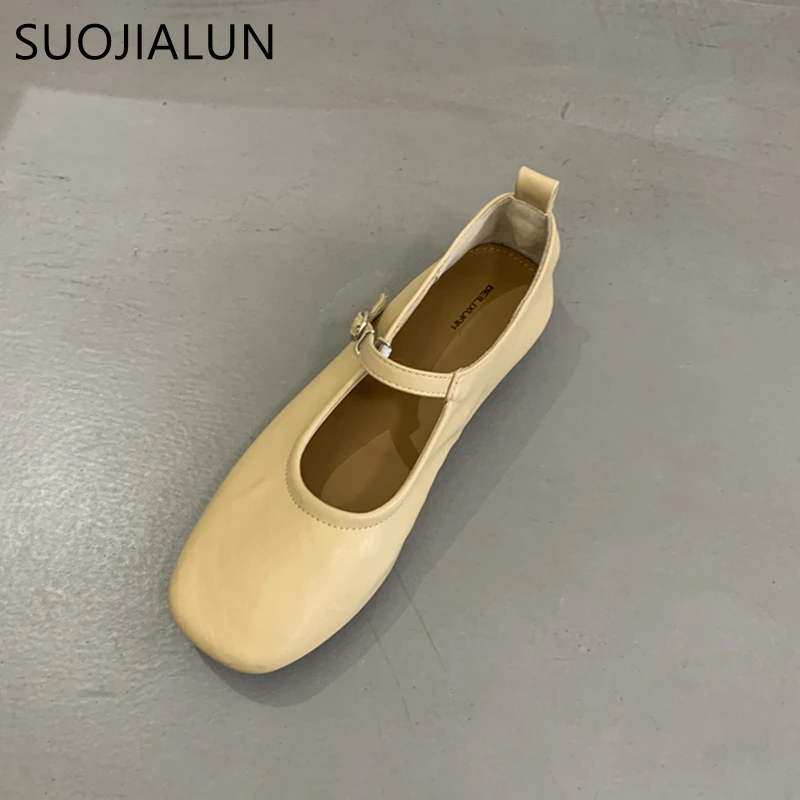 SUOJIALUN 2023 Autumn Flat Heel Women Casual Ballet Shoes Shoes Fashion Round Toe Shallow Round Toe Mary Jane Soft Sole Ballerin