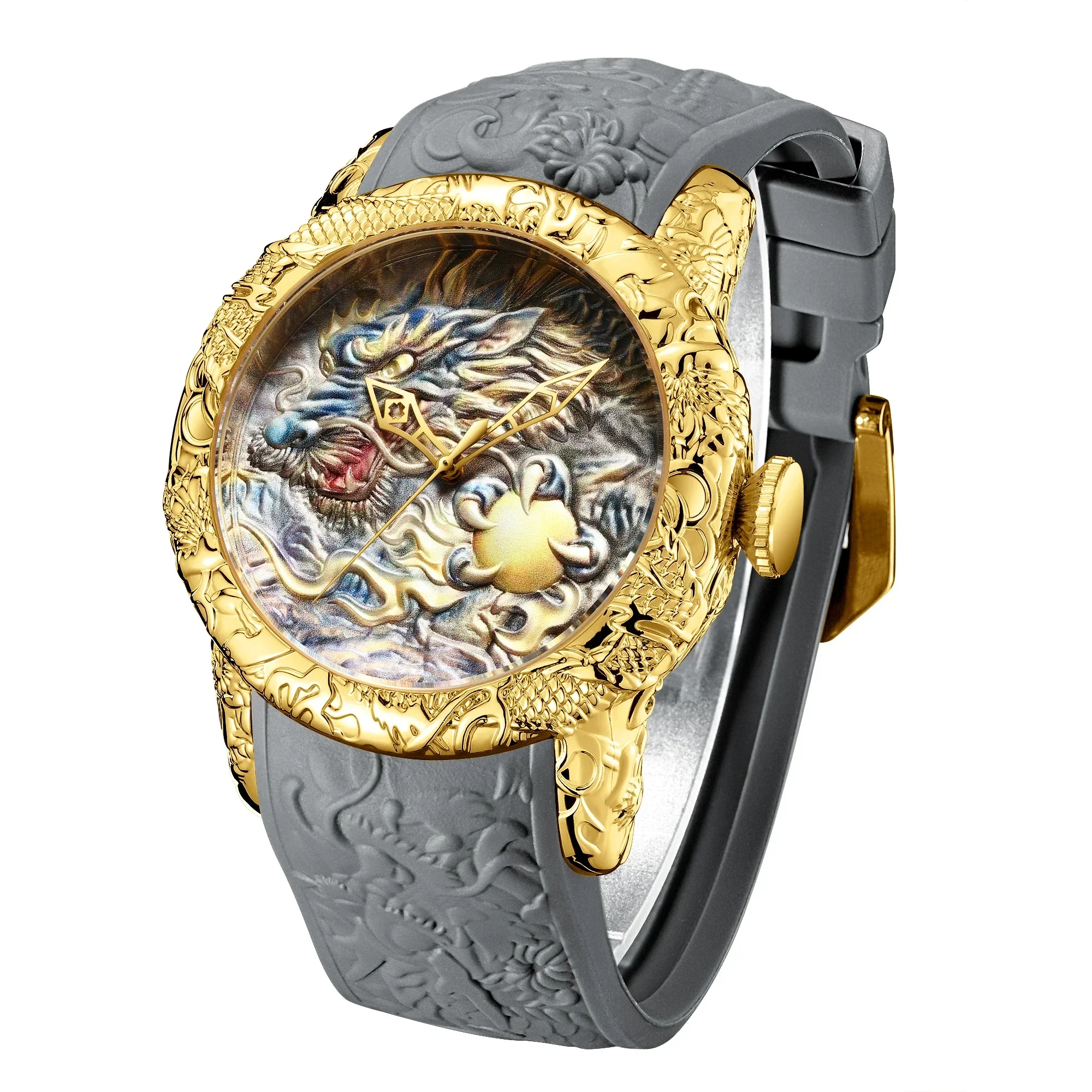 BIDEN Men's Watch Large Dial Watch 3D Carving Dragon Luminous Waterproof Sports Quartz Watch Elegant Men's Gift