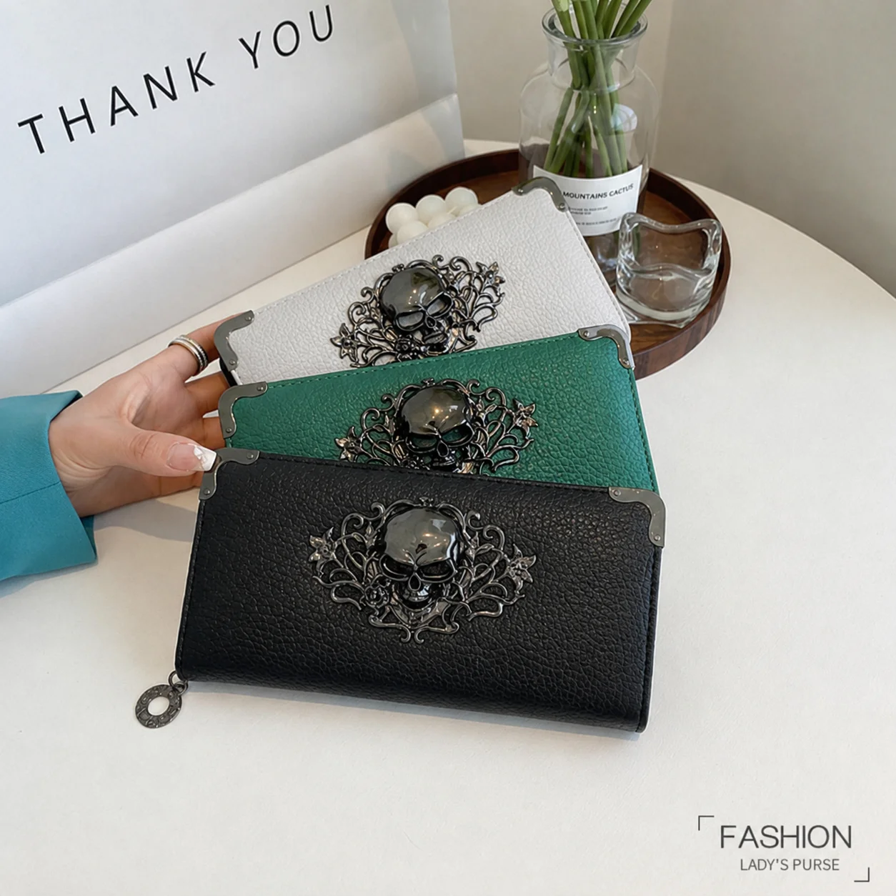 Unisex Lange Männer Frauen Geldbörse Punk Schädel PU Leder Brieftasche Zipper Clutch Tragbare Casual Dame Bargeld Geldbörse Brieftasche – Detail 2