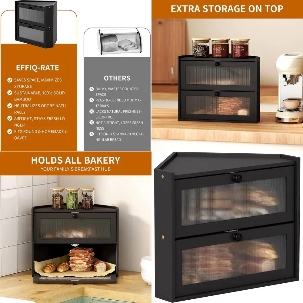 

Хлебница из натурального бамбука: 2-уровневый шкаф для хранения с окном для кухонной столешницы, ручной работы, для хранения сэндвичей и хлеба