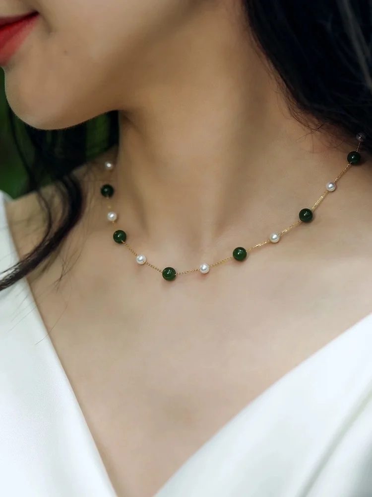 

Fine Jewelry Pure 18K Gold Necklace Pendant Natural Freshwater Hotan Jade AU750 Women's Gift Pure Banquet Wedding luxury X601