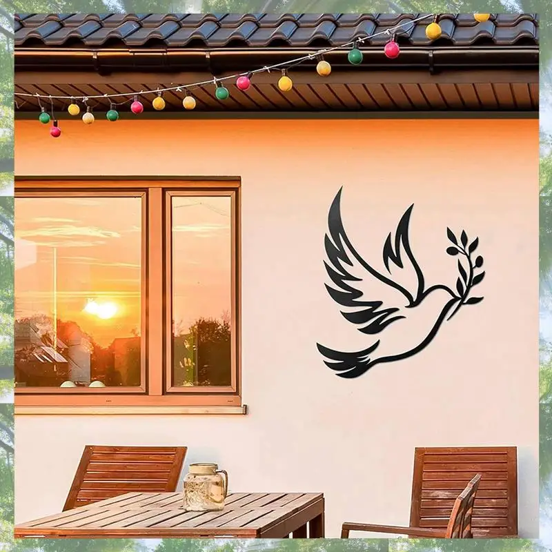 

Premium-2X Dove Of Peace Olive Branch Metal Wall Art - Olive Branches Peace Black Outline White Dove Metal Wall Decor