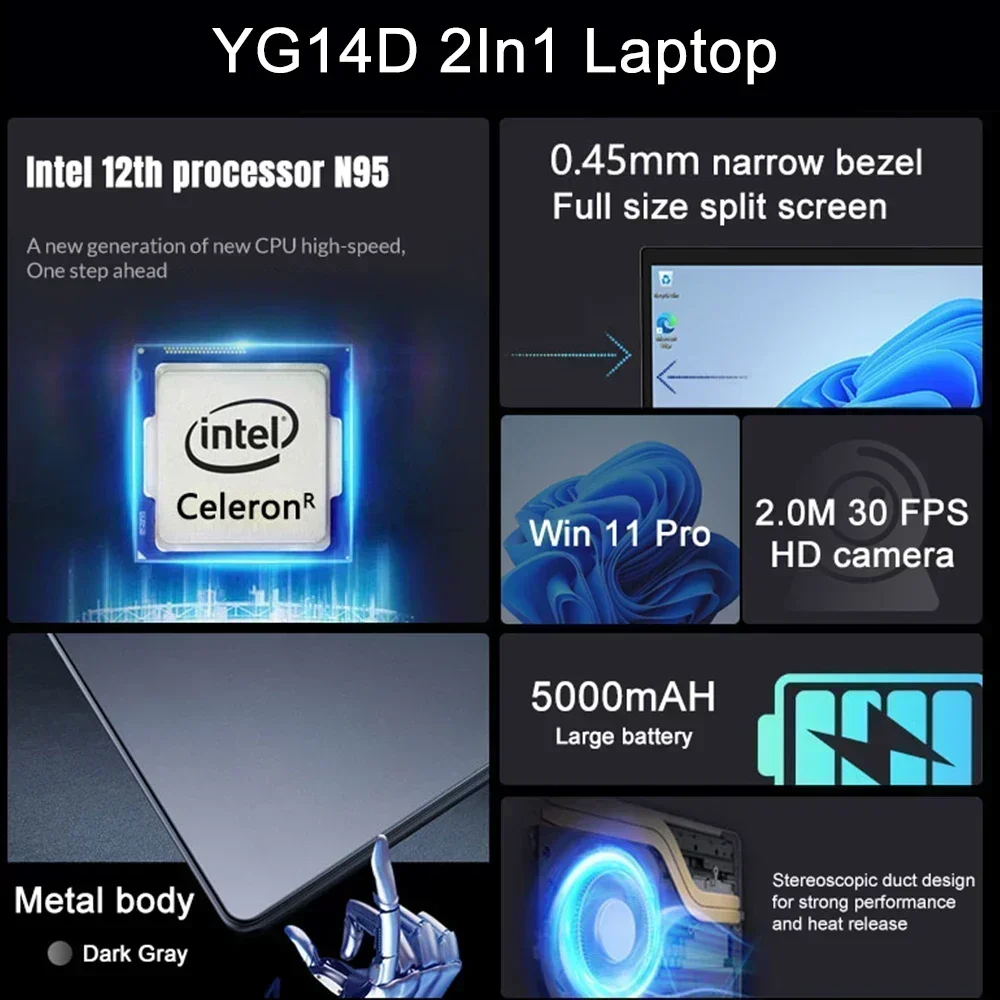 CRELANDER-Laptop com Dual Touch Screen, Mini computador PC com caligrafia, 14 polegadas, 10,5 polegadas, Intel 12th Gen, Processador N95, M2, SSD 2K, N95