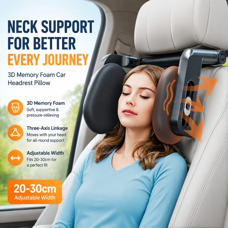 

Three-axis Linked Dual Hook Car Neck Pillow Memory Foam Side Sleep Headrest Ergonomic Supportive Design Soft Resilient Cushion