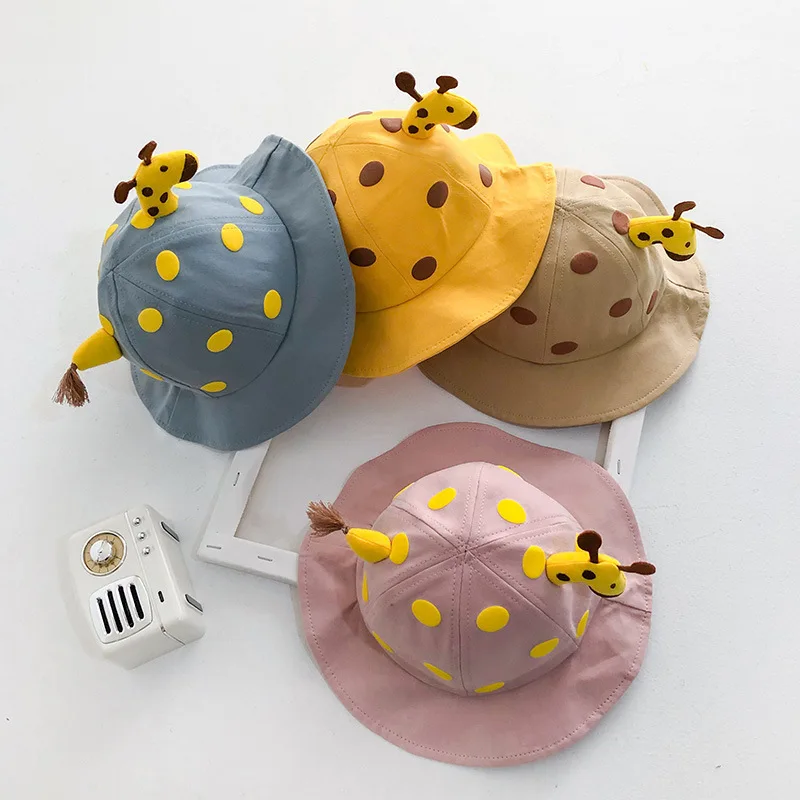 Cute Spring Summer Cartoon Giraffe Baby Bucket Hat Cotton Fisherman Hats Baby Boys Girls Sun Cap for 1-3 Years Old Kid