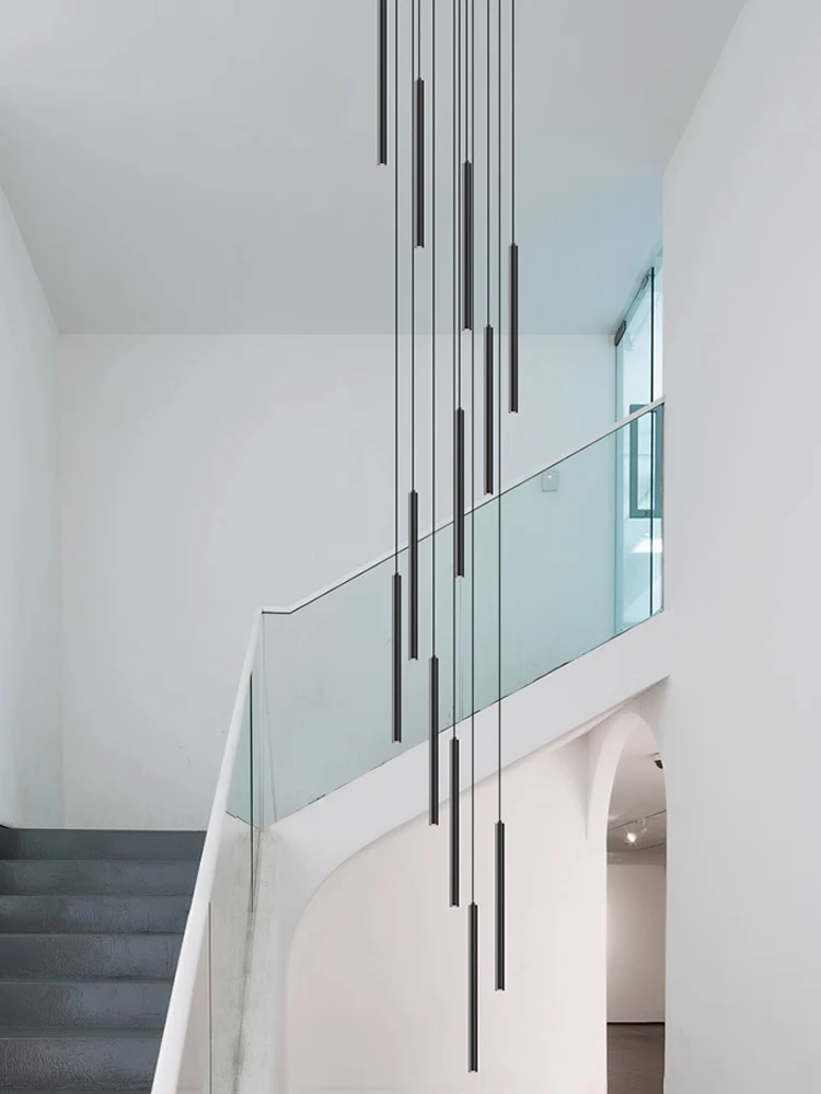 Modern Minimalist Stairs Chandelier Long Strip Shaped Pendant Lamp For Villa Staircase Nordic Ceiling Hanging Lamp For Stairs