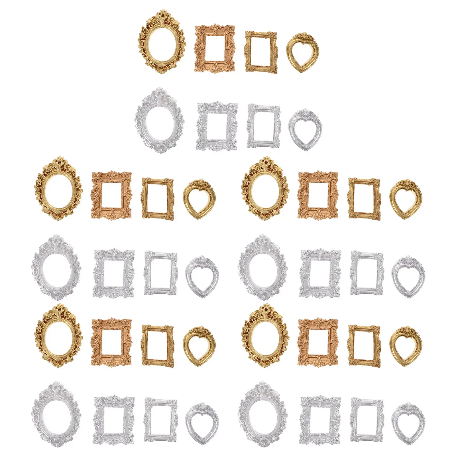 40Pcs Mini Vintage Picture Frames Set Retro Gold Ornate Resin Frames for DIY Photo Wall Dollhouse Decoration Craft Display