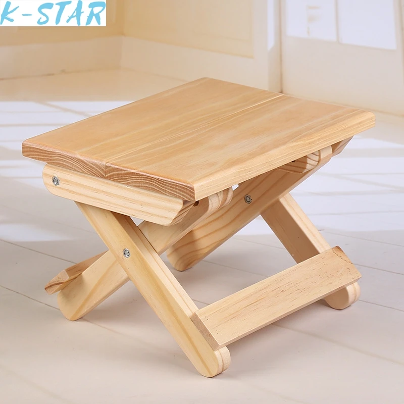 

K-star Pine Wood Folding Stool Portable Square Household Solid Wood Small Stool Outdoor Fishing Chair Convenient Hot Sale 2024