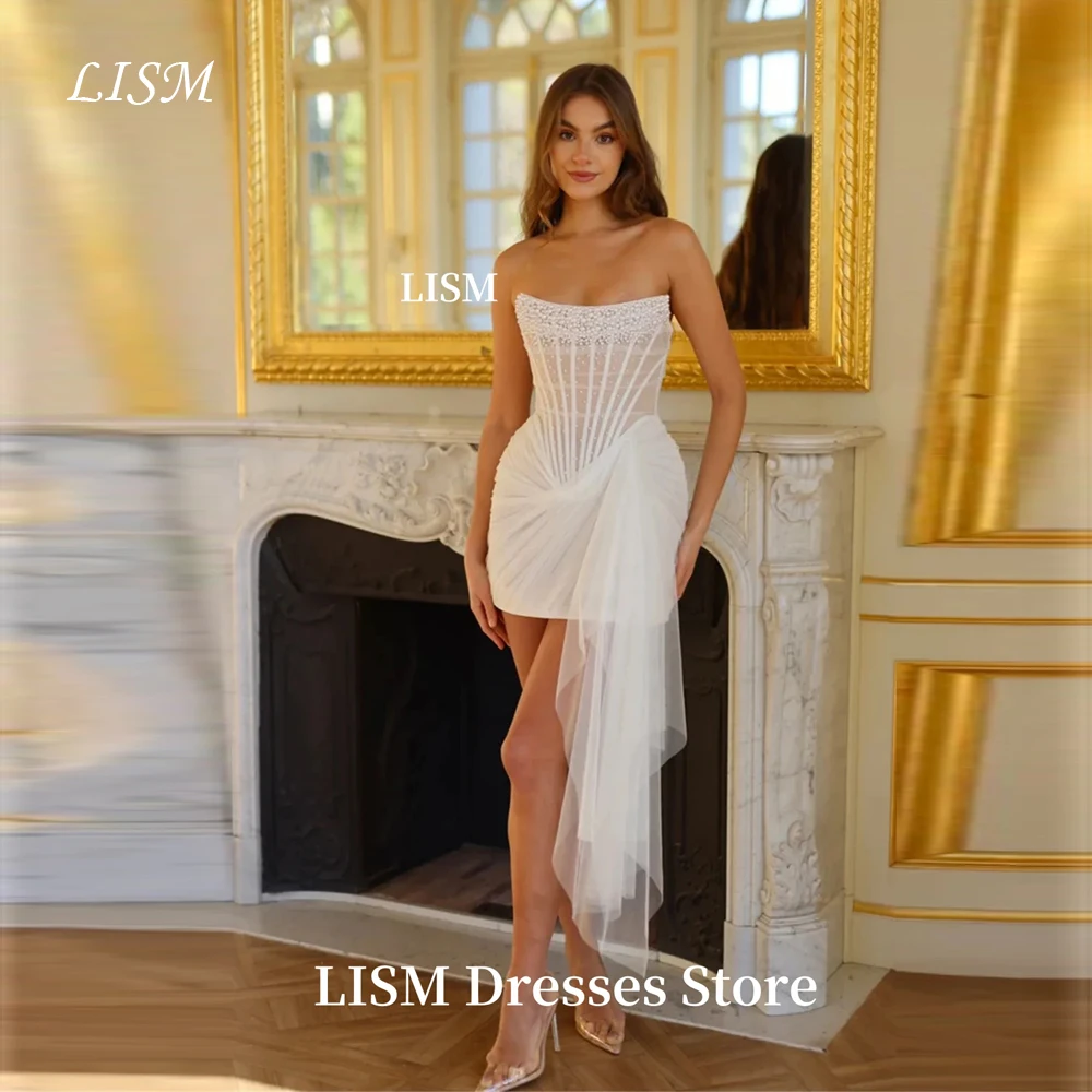 

LIAM Жемчужное милое вечернее платье трапециевидной формы из мягкого тюля без бретелек Короткие элегантные платья для выпускного вечера Корсеты на заказ сзади