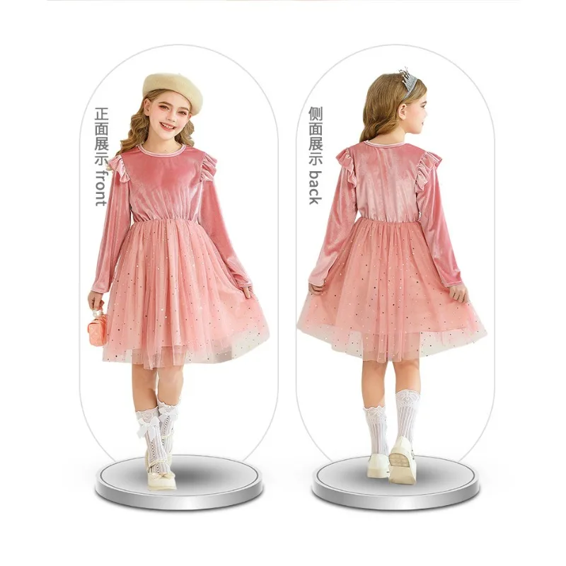 Винтажное платье с длинными рукавами и рюшами, костюм принцессы для рождественской вечеринки, детский зимний костюм, сетчатая юбка со звездами