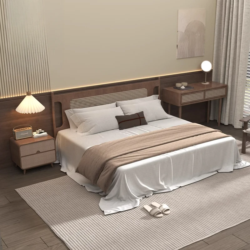 

Fashionable American Bed Double Comfortable Wedding Simple Beds Design Relax Reading Princess Nordic Wood Muebles Furniture
