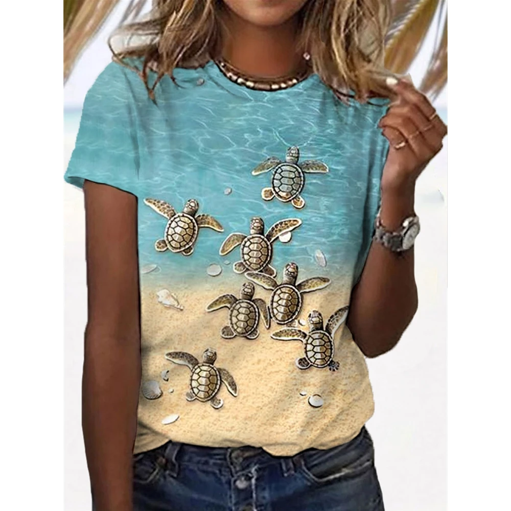 Turtle Cute Animals Women\'s T-Shirts 3d Print T-Shirt Harajuku Casual Short Sleeve Top Tee O Neck Oversized Female Clothing