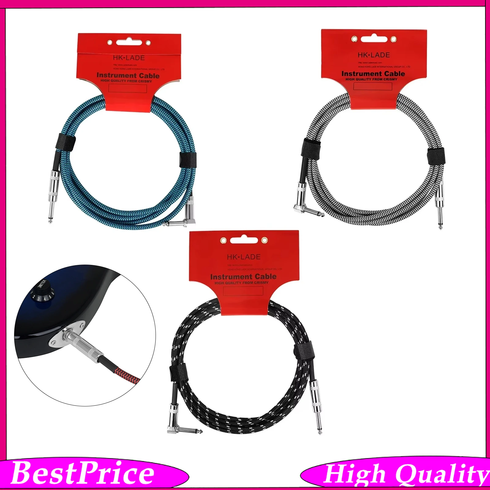 GT‑105 3M Braided Guitar Instrument Cable 6.35mm Noise‑reduced Audio Cord Guitar Bass Instrument Accessory for Studio Recording