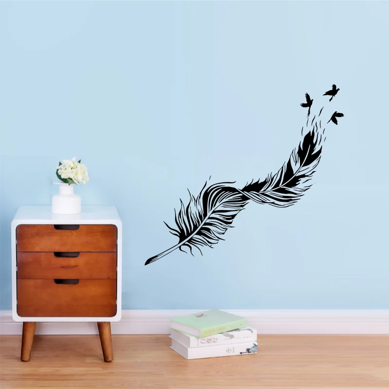 Cartoon Curved Feather with Flying Bird Freedom Wall Sticker Decal Dream Big Inspiral Love Bedroom Living Room Playroom #4