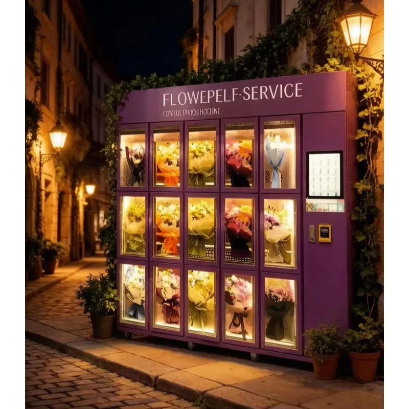 FOODLINE Customized 24 Hours Automatic Fridge Fresh Flower Bouquet Vending Machine Self Service Touch Screen Cooling