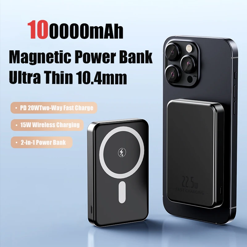 100000mAh Xiaomi Metal Ultra-Thin Magnetic Mobile Power Bank 22.5W Bidirectional Fast Charging Suitable For IPhone Xiaomi Huawei