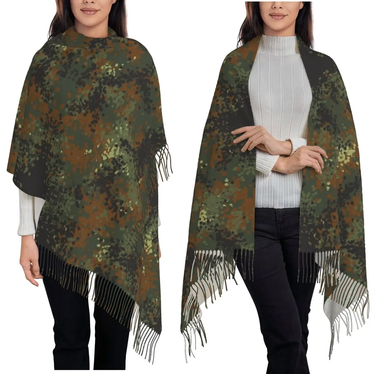 

Flecktarn камуфляжный шарф, шарфы с кисточками для женщин, мягкие теплые шали и накидки, большая осенне-зимняя шаль