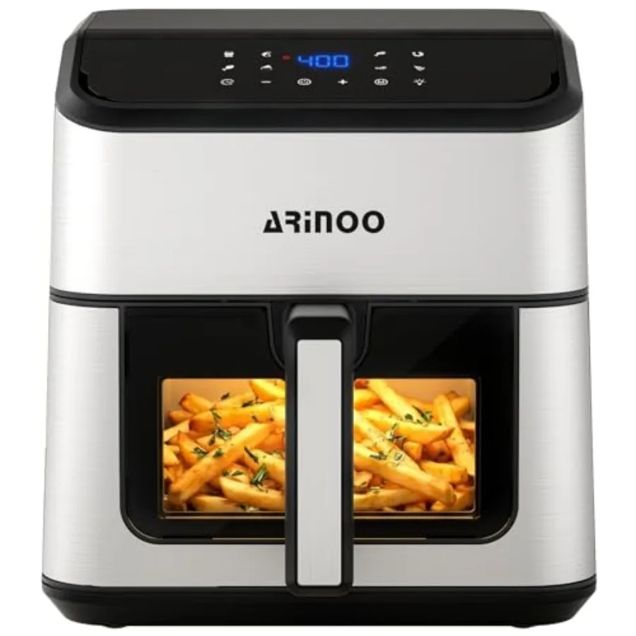 

Air Fryer Pro XL 8 Qt with Viewing Window 1500W Black Nonstick Dishwasher-Safe Basket 8 Presets for French Fries Chicken Meat P